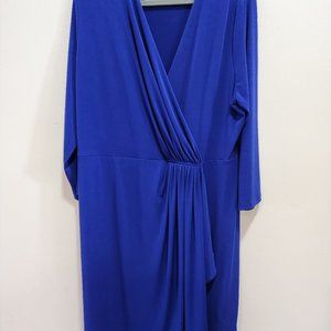 Michael Kors Knee Length Royal Blue Faux Wrap Dress